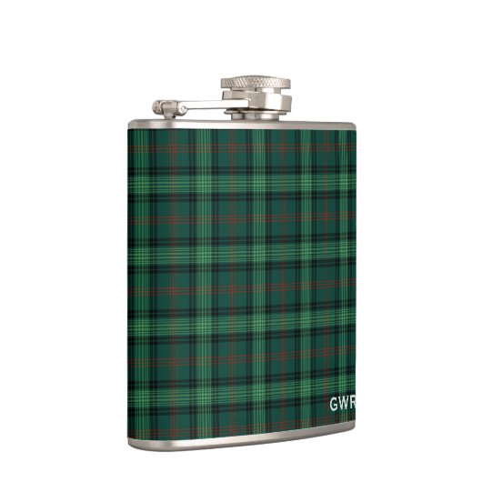 Groen geruite Clan Ross Jacht Tartan Monogram Heupfles (Rechts)