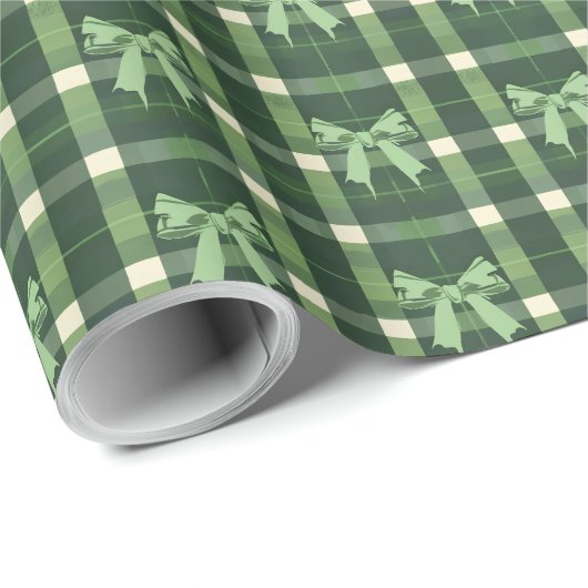 Groen geruite Coquette Bow Christmas Cadeaupapier (Rol Hoek)