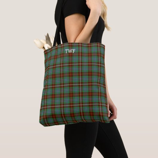Groen geruite Fraser Jacht Tartan Monogram Tote Bag (Dichtbij)