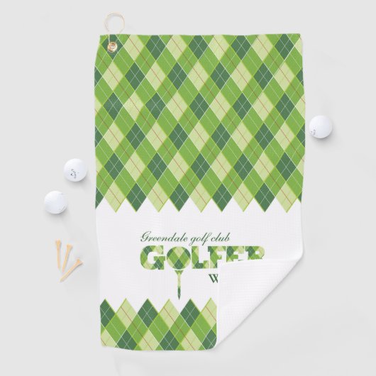 Groen geruite golfer argyle gepersonaliseerde hand golfhanddoek (Insitu)