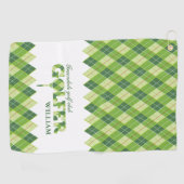 Groen geruite golfer argyle gepersonaliseerde hand golfhanddoek (Horizontaal)