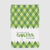 Groen geruite golfer argyle gepersonaliseerde hand golfhanddoek (Voorkant)