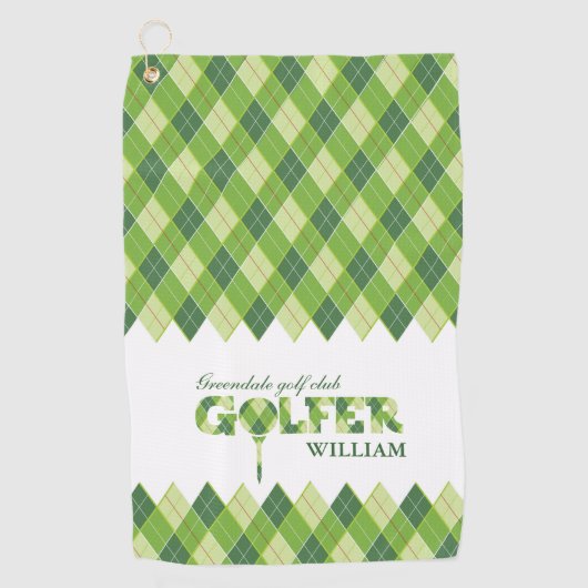 Groen geruite golfer argyle gepersonaliseerde hand golfhanddoek (Voorkant)
