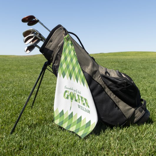 Groen geruite golfer argyle gepersonaliseerde hand golfhanddoek (Groen)