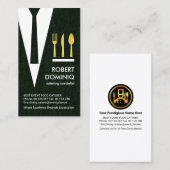 Groen geruite ober pak gouden bestek cateraar visitekaartje (Voorkant / Achterkant)