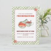 Groen geruite pompoen taart Thanksgiving Friendsgi Kaart (Staand voorkant)