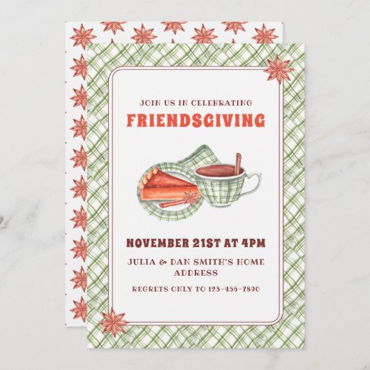 Groen geruite pompoen taart Thanksgiving Friendsgi Kaart (Voorkant / Achterkant)