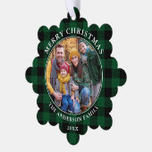 Groen geruite rustieke vrolijke kerst foto ornament kaart (Links)