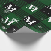 Groen geruite & sneeuwvlokken Monogram Initiaal Wi Cadeaupapier (Hoek)