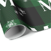 Groen geruite & sneeuwvlokken Monogram Initiaal Wi Cadeaupapier (Rol Hoek)