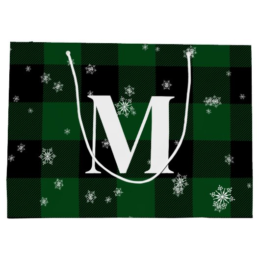 Groen geruite & sneeuwvlokken Monogram Initiaal Wi Groot Cadeauzakje (Achterkant)