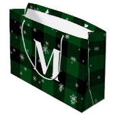 Groen geruite & sneeuwvlokken Monogram Initiaal Wi Groot Cadeauzakje (Achterkant Gekanteld)
