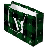 Groen geruite & sneeuwvlokken Monogram Initiaal Wi Groot Cadeauzakje (Voorkant Gekanteld)