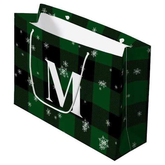 Groen geruite & sneeuwvlokken Monogram Initiaal Wi Groot Cadeauzakje (Voorkant Gekanteld)