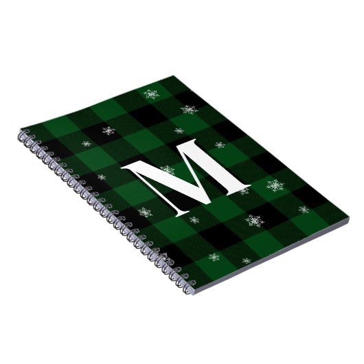 Groen geruite & sneeuwvlokken Monogram Initiaal Wi Notitieboek (Rechterzijde)