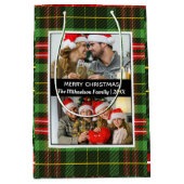 Groen geruite Tartan Fotocollage Vrolijk Kerstfees Medium Cadeauzakje (Voorkant)