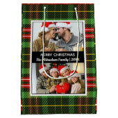 Groen geruite Tartan Fotocollage Vrolijk Kerstfees Medium Cadeauzakje (Achterkant)