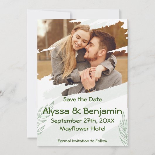 Groen gescheurde foto save the date (Voorkant)