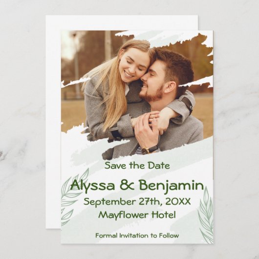 Groen gescheurde foto save the date (Voorkant / Achterkant)