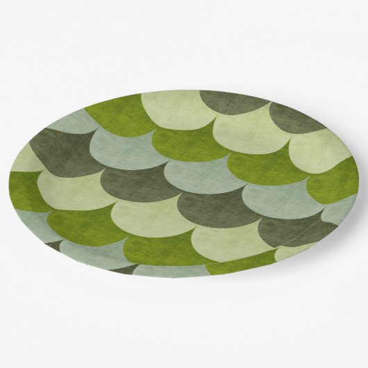 Groen geschulpte drakenschaal patroon papieren bordje (Gekanteld)