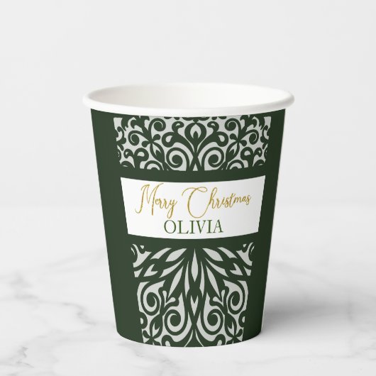 Groen gesneden kerst ornamenten papieren bekers (Achterkant)
