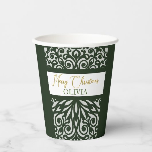 Groen gesneden kerst ornamenten papieren bekers (Voorkant)