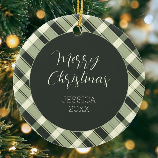 Groen gespeelde patroon Modern script Vrolijk kers Keramisch Ornament