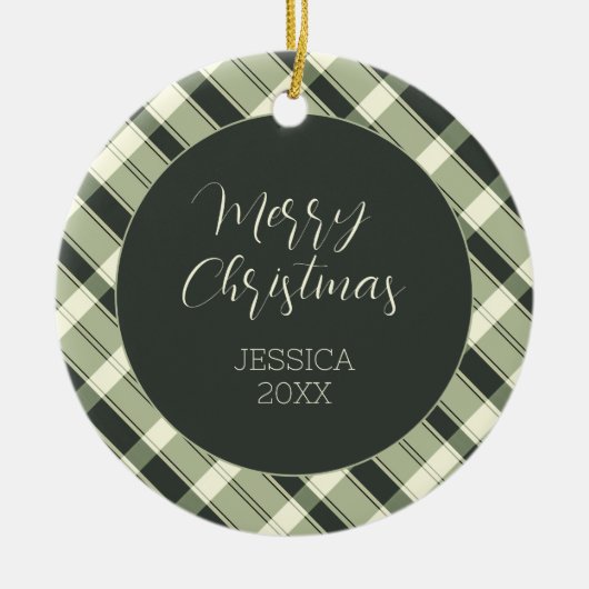 Groen gespeelde patroon Modern script Vrolijk kers Keramisch Ornament (Voorkant)