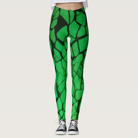 Groen gesplatteerd glas leggings (Voorkant)