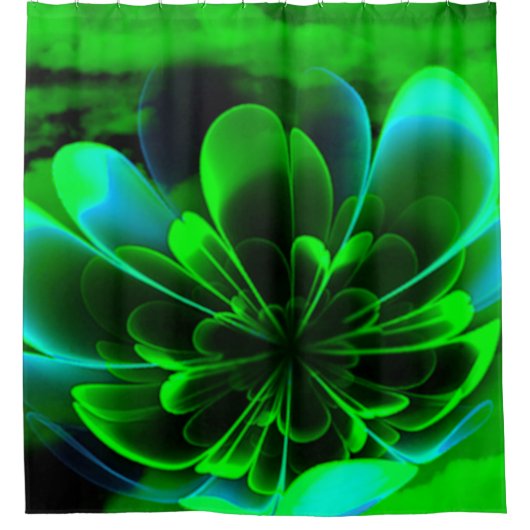 Groen gestileerde Corolla gebogen bloemblaadjes Douchegordijn (Voorkant)