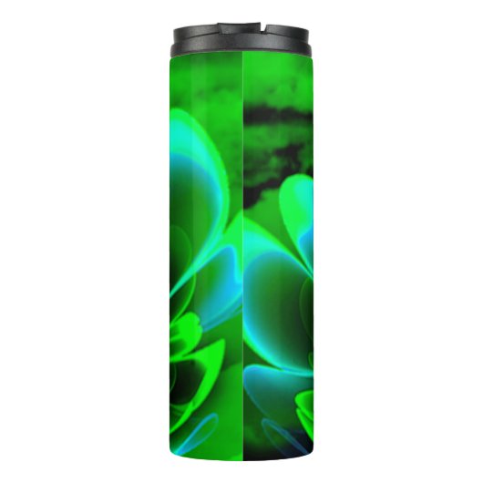 Groen gestileerde Corolla gebogen bloemblaadjes Thermosbeker (Achterkant)