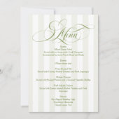 Groen gestreept elegant schrifttype trouwmenu kaart (Voorkant)