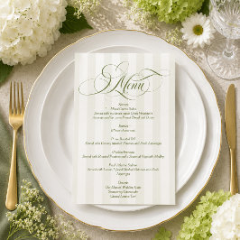 Groen gestreept elegant schrifttype trouwmenu kaart