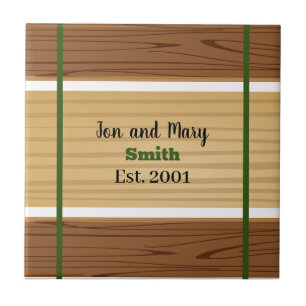 Groen gestreept en houtlook  tegeltje