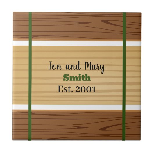 Groen gestreept en houtlook tegeltje (Voorkant)