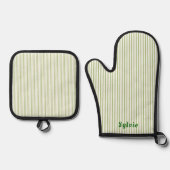 Groen gestreept, groene naam ovenwant & pannenlap set (Voorkant)