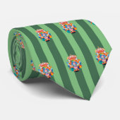 Groen gestreept met vet emblem stropdas (Opgerold)