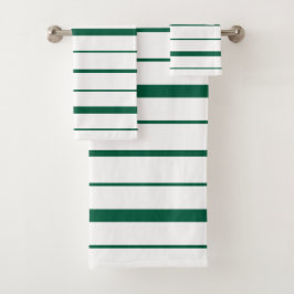 Groen gestreept ontwerp op witte badkamer bad handdoek