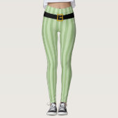 Groen gestreept patroon Leprechaun Belt Leggings (Voorkant)