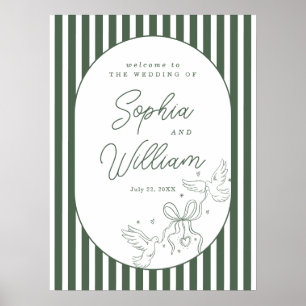 Groen gestreept romantisch preppy huwelijks welkom poster