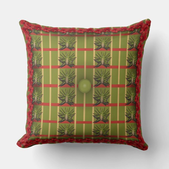 Groen gestreept, tufted stof Sierkussen (Voorkant)