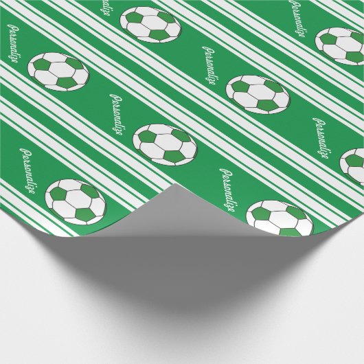 Groen gestreept Voetbal Cadeaupapier (Hoek)