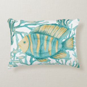 Groen gestreepte aquarel vis accent kussen