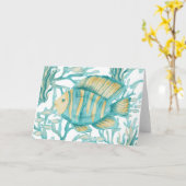Groen gestreepte aquarel vis kaart (Gele Bloem)