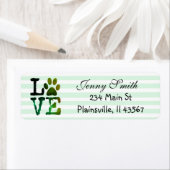 Groen gestreepte Love Paw Print Retouradres Labels (Insitu)