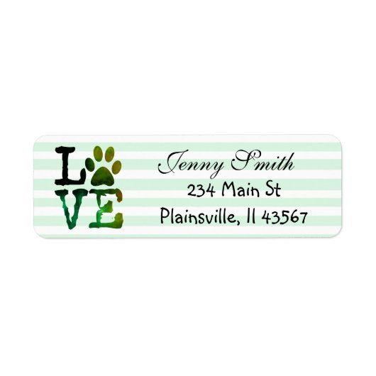 Groen gestreepte Love Paw Print Retouradres Labels (Voorkant)