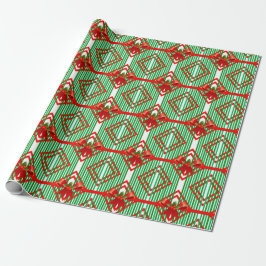 Groen Gestreepte Rode Boog Accent Retro Kerstmis Cadeaupapier