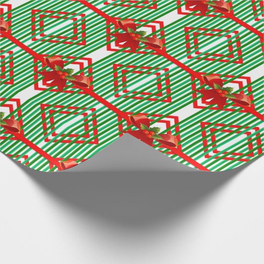 Groen Gestreepte Rode Boog Accent Retro Kerstmis Cadeaupapier (Hoek)