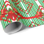 Groen Gestreepte Rode Boog Accent Retro Kerstmis Cadeaupapier (Rol Hoek)