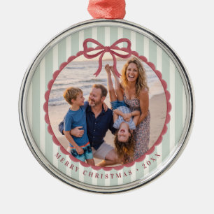 Groen gestreepte strik Kerst foto Metalen Ornament